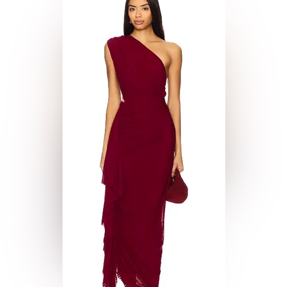 Revolve Superdown Juliet One-Shoulder Maxi Dress in Oxblood.